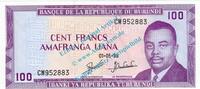 Burundi 100 Francs Banknote Burundi , 100 Francs Schein -Prince Rwagasore- von 1988 in unc - kfr -