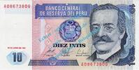 Peru 10 Intis Banknote Peru , 10 Intis Schein -Ricardo Palma- von 1987 in unc - kfr -