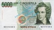 Italien 5000 Lire Banknote Italien - Italia , 5.000 Lire Schein -Bellini- von 1985 in unc - kfr -