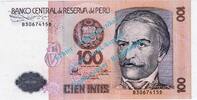 Peru 100 Intis Banknote Peru , 100 Intis Schein -Ramon Castilla- von 1987 in unc - kfr -