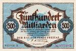 Inflation DE 500 Mia. Mk. Freital , Banknote 500 Milliarden Mark Schein in kfr. Keller 1603.i Sachsen 1923 -