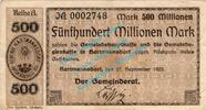 Inflation DE 500 Mio. Mk. Hartmannsdorf , Banknote 500 Millionen Mark Schein in gbr. Keller 2231.b , 1923 -