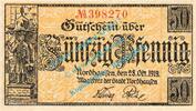 Notgeld DE 50 Pf. Nordhausen , Notgeld 50 Pfennig Schein in kfr. Tieste 5175.05.36 Thüringen 1919 -