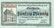 Notgeld DE 50 Pf. Rottenburg , Notgeld 50 Pfennig Schein in kfr. Tieste 6255.05.20 , Württemberg -