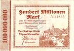 Inflation DE 100 Mio. Mk. Dippoldiswalde , Banknote 100 Millionen Mark Schein in gbr. Bühn 1021.18 -