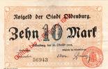 Großnotgeld 1918 10 Mk. Oldenburg , Banknote 10 Mark ---5,5 mm--- in L-gbr Geiger 399.1.a , NDS von 1918 -