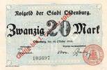 Großnotgeld 1918 20 Mk. Oldenburg , Banknote 20 Mark --5,5 mm-- in unc-kfr Geiger 399.2.a , NDS von 1918 -