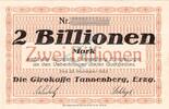 Inflation 1923 DE 2 Billionen Tannenberg , Banknote 2 Billionen Mark -o.Kn- in unc-kfr Bühn 6890.47 , Sachsen -