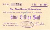 Inflation DE 1 Billion Mk. Pobershau , Banknote 1 Billion Mark Schein in unc-kfr. Bühn 6040.98 Sachsen 1923 -