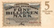 Inflation 1923 DE 5 Billionen Mk. Karlsruhe , Banknote 5 Billionen Mark Schein in unc-kfr. Keller 2583.k , Baden -