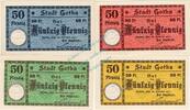 Serienscheine DE 4 Scheine kpl. -o.KN- Gotha , Notgeld Set --4 x Ohne KN-- kpl. in kfr. M-G 456.1.d , Thüringen 1917 -
