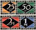 Serienscheine DE 4 Scheine kpl. Gera , Notgeld Set mit 4 Scheinen unc-kfr. M-G 420.1 , Thüringen 1921 Seriennotg -