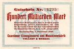 Inflation DE 100 Mia. Mk. Kiel-Gaarden , Banknote 100 Milliarden Mark Schein unc-kfr. Keller 2639 von 1923 -