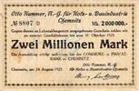 Inflation 1923 DE 2 Mio. Mk. Chemnitz , Banknote 2 Millionen Mark Schein gbr. Bühn 0687.4.b , Sachsen 1923 -