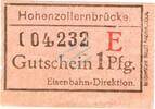 Kleingeld 1914-22 1 Pf. Köln , Notgeld 1 Pfennig -Hohenzollernbrücke- in gbr. Ti.3565.040.25 , Rheinland -