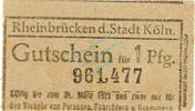 Kleingeld 1914-22 1 Pf. Köln , Notgeld 1 Pfennig -Rheinbrücken- in gbr. Ti.3565.095.01 , Rheinland o.D. -
