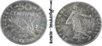 France / Frankreich 50 Centimes Frankreich , 50 Centimes Silbermünze 1917 --Semeuse-- ss -0181- -
