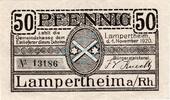 Kleingeld 1914-1922 50 Pf. Lampertheim , Notgeld 50 Pfennig Schein in unc-kfr. Ti.3815.05.15 , Hessen 1920 -