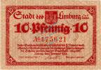 Kleingeld 1914-1922 10 Pf. Limburg , Notgeld 10 Pfennig Schein in unc-kfr. Ti.4100.05.10 , Hessen 1918 Verk -