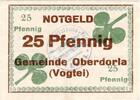 Kleingeld 1914-1922 25 Pf. Oberdorla , Notgeld 25 Pfennig Schein in unc-kfr. Ti.5225.05.020 , Thüringen o.D -