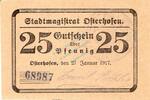 Kleingeld 1914-1922 25 Pf. Osterhofen , Notgeld 25 Pfennig Schein unc-kfr. Ti.5445.05.165 , Bayern 1917 Ver -