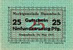 Kleingeld 1914-1922 25 Pf. Stammbach , Notgeld 15 Pfennig Schein unc-kfr. Ti.7070.05.11 Bayern 1917 Verkehr -