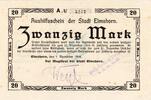 Großnotgeld 1918 DE 20 Mk. Elmshorn , Banknote 20 Mark Schein unc-kfr. Geiger 128.02.c , Schleswig Holstein -