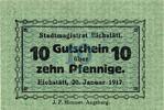 Kleingeld 1914-1922 10 Pf. Eichstätt , Notgeld 10 Pfennig Schein unc-kfr. Ti.1605.05.06 , Bayern 1917 Verke -