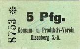 Kleingeld 1914-1922 5 Pf. Eisenberg , Notgeld 5 Pfennig Schein unc-kfr. Ti.1635.05.03 , Thüringen o.D. Ver -