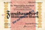 Inflation 1923 DE 200 Mio. Mk. Leipzig , Banknote 200 Millionen Mark Schein gbr. Bühn 4115.7 , Sachsen 1923 Inf -
