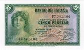 Spanien - Spain 5 Pesetas Banknote Spanien , 5 Pesetas Schein 1935 -Woman at left- unc-kfr WPM.85 -