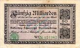Inflation 1923 DE 50 Mia. Mk. Schwerin , Banknote 50 Milliarden Mark Schein gbr. Keller 3491.f , Mecklenburg -