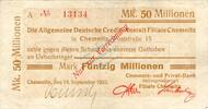 Inflation 1923 DE 50 Mio. Mk. Chemnitz , Banknote 50 Millionen Mark Scheck gbr. Bühn 580.12 , Sachsen 1923 Inf -