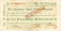 Inflation 1923 DE 20 Mio. Mk. Chemnitz , Banknote 20 Millionen Mark Scheck gbr. Bühn 580.95 , Sachsen 1923 Inf -