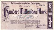 Inflation 1923 DE 100 Mia. Mk. Stuttgart , Banknote 100 Milliarden Mark Schein in gbr. Keller 4926.h , WÜR 1923 -
