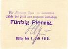 Kleingeld 1914-1922 50 Pf. Altona , Notgeld 50 Pfennig Schein unc-kfr. Ti.0080.20.05 , Schleswig 1919 Verke -