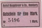 Kleingeld 1914-1922 1 Mk. Hamburg , Notgeld 1 Mark Schein unc-kfr. Ti.2765.350.02 , Hamburg o.D. Verkehrsa -
