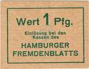 Kleingeld 1914-1922 1 Pf. Hamburg , Notgeld 1 Pfennig Schein unc-kfr. Ti.2765.150.05 , Hamburg o.D. Verkeh -