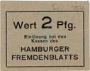 Kleingeld 1914-1922 2 Pf. Hamburg , Notgeld 2 Pfennig Schein unc-kfr. Ti.2765.150.06 , Hamburg o.D. Verkeh -