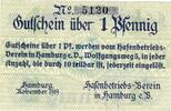 Kleingeld 1914-1922 1 Pf. Hamburg , Notgeld 1 Pfennig Schein unc-kfr. Ti.2765.145.01 , Hamburg 1919 Verkeh -