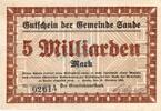 Inflation 1923 DE 5 Mia. Mk. Sande , Banknote 5 Milliarden Mark Schein gbr. Keller 4700.e , Schleswig 1923 In -
