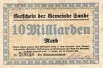 Inflation 1923 DE 10 Mia. Mk. Sande , Banknote 10 Milliarden Mark Schein gbr. Keller 4700.e , Schleswig 1923 -