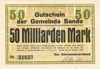 Inflation 1923 DE 50 Mia. Mk. Sande , Banknote 50 Milliarden Mark Schein unc-kfr. Keller 4700.e Schleswig 1923 -
