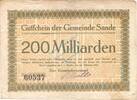 Inflation 1923 DE 200 Mia. Mk. Sande , Banknote 200 Milliarden Mark Schein gbr. Keller 4700.f , Schleswig 1923 -