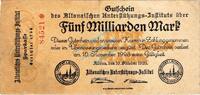 Inflation 1923 DE 5 Mia. Mk. Altona , Banknote 5 Milliarden Mark Schein gbr. Keller 81.d , Schleswig 1923 Inf -