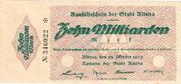 Inflation 1923 DE 10 Mia. Mk. Altona , Banknote 10 Milliarden Mark Schein F-kfr. Keller 79.h , Schleswig 1923 -