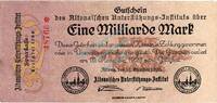 Inflation 1923 DE 1 Mia. Mk. Altona , Banknote 1 Milliarde Mark Schein L-gbr. Keller 81.d , Schleswig 1923 -