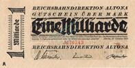 Inflation 1923 DE 1 Mia. Mk. Altona , Banknote 1 Milliarde Mark Schein in L-gbr. Keller 80.k , Schleswig 1923 -