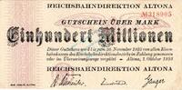 Inflation 1923 DE 100 Mio. Mk. Altona , Banknote 100 Millionen Mark Schein in gbr. Keller 80.i , Schleswig 1923 -