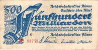 Inflation 1923 DE 500 Mia. Mk. Altona , Banknote 500 Milliarden Mark Schein in gbr. Keller 80.n Schleswig 1923 -